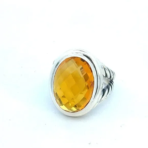 David Yurman Oval Citrine Ring Size 8 Silver Estate DY757 - Picture 3 of 8